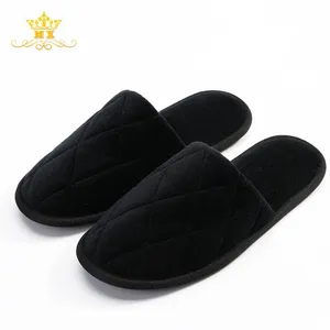 Superior quality anti-slip sole black hotel disposable men's and women's velvet Slides Home slippers For Women