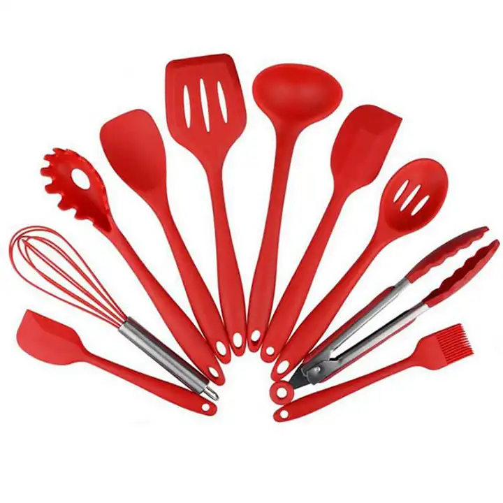 Source 10pcs/set Kitchen silicone Tools Spoon Stirrer Family Utensil set  Cooking Microwave oven Safe Food grade materials on m.