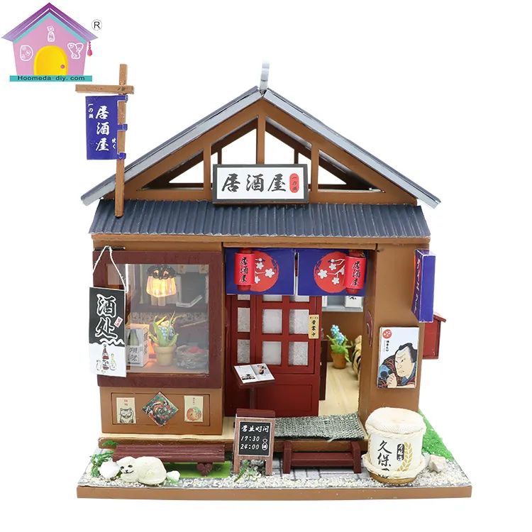 홍다 CPC 인증서 장난감 이야기 일본식 바 DIY 미니어처 인형의 집 DIY 집 장난감 미니어처 집 모델