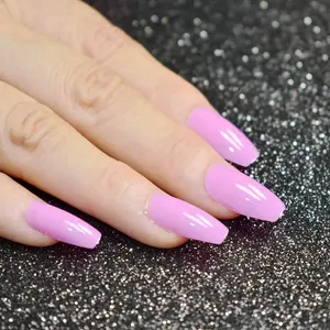 24pcs Ballerina Press On Nails Baby Pink Lady Square Water Drop False Nails for Fingers Medium Daily Wear Artificial Nails 142B