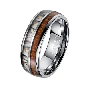 个性化珠宝批发，他的她的木质镶嵌碳化钨戒指，钨空白结婚戒指