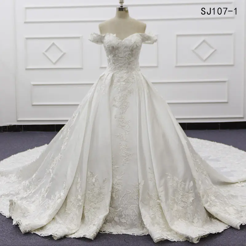 Eslieb SJ107-1 new style real photo ivory off shoulder sweetheart Chapel Train factory wedding dress ball gown
