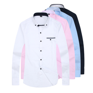 2019 nueva marca diseñador de moda de manga larga de corte Slim sólidos de alta calidad vestido de los hombres, camisa de <span class=keywords><strong>Hombre</strong></span> Ropa camisas de negocios - Product Image 1