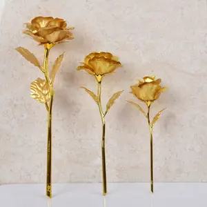 Rosa artificial para convidados, rosas de ouro artificiais banhadas a ouro 24k para presentes de casamento e dia dos namorados