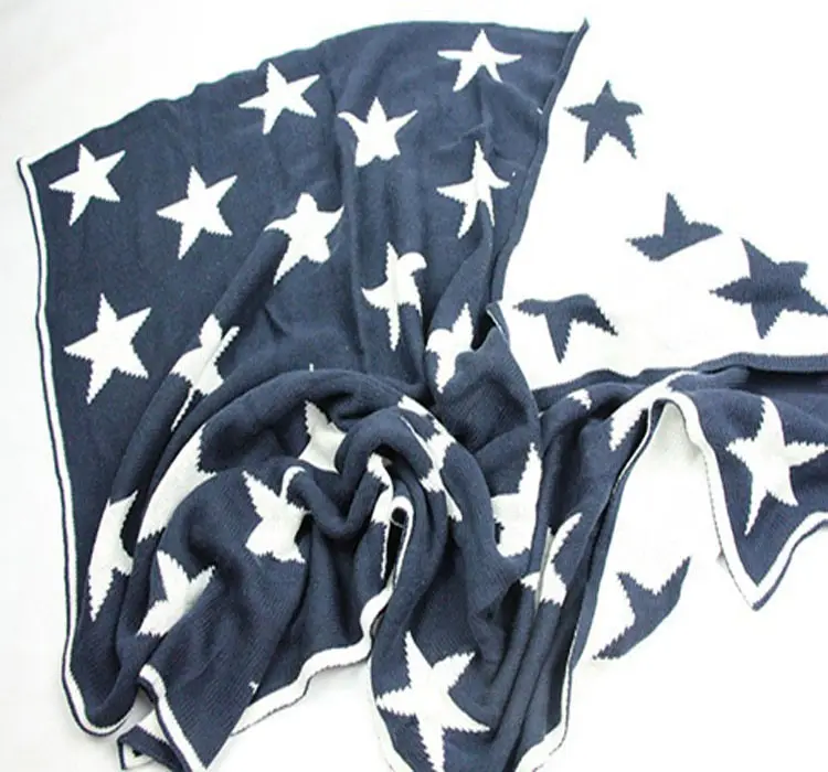 SZPLH Navy blue little star 100%cotton baby knit throw blanket