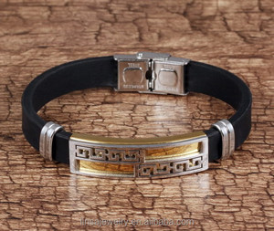 Braccialetto in Silicone con <span class=keywords><strong>Charm</strong></span> Dorato e Incisione per <span class=keywords><strong>Uomo</strong></span>, Prodotto in Cina GJB031 - Product Image 5