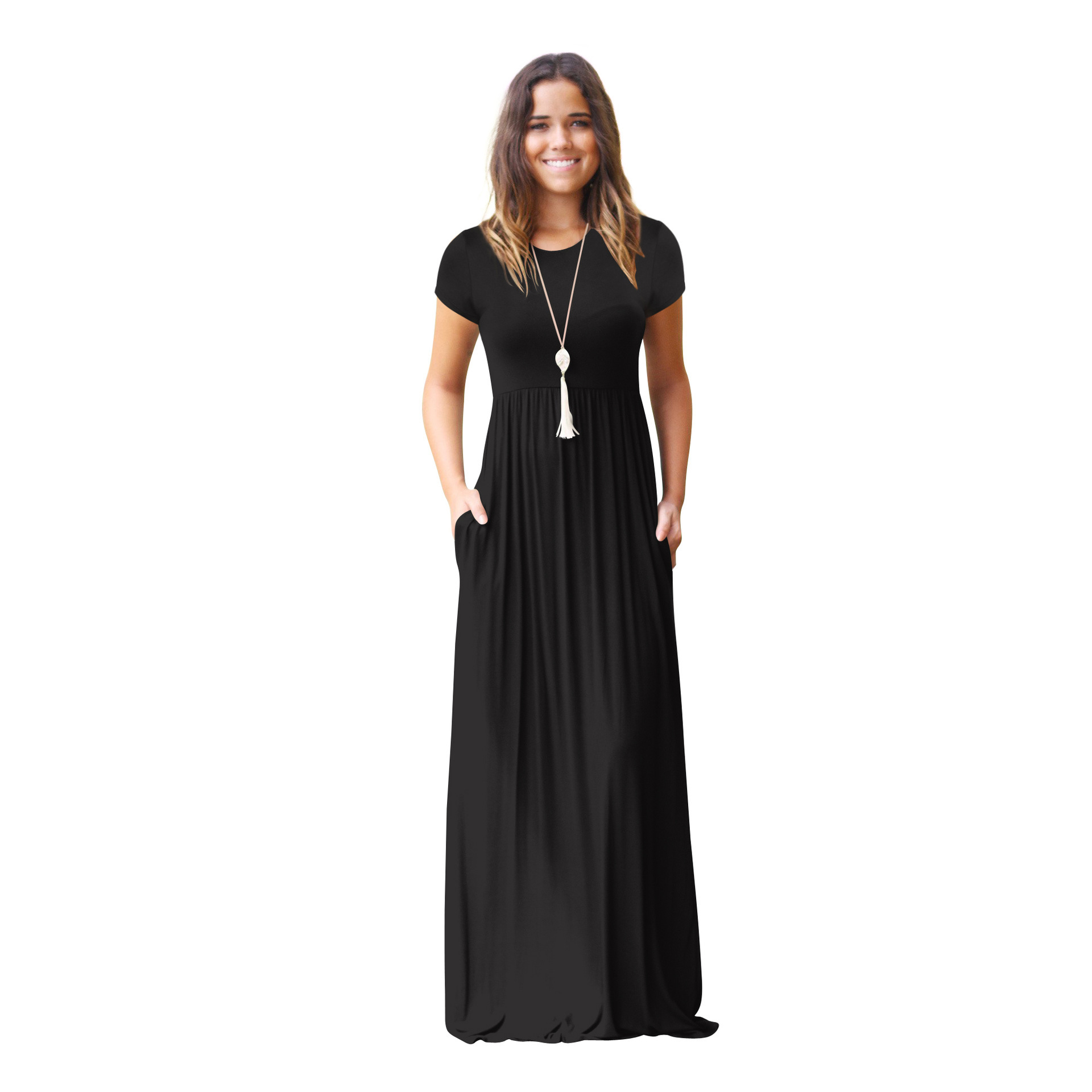 Ebay New Types Women Short Sleeve Dress Pocket Maxi Long Dress