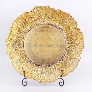Горячая Распродажа дешевая Свадебная декоративная Золотая стеклянная тарелка для зарядного устройства с подсолнухом тарелка для зарядного устройства с золотом для свадьбы
