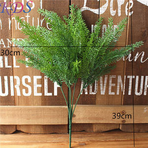 Feuilles vertes artificielles en plastique, vente en gros, 6 têtes, plantes vertes, gazon fern pour mur vert et mariage - Product Image 5
