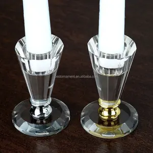 3 "Handgemaakte Glas Kristal Votive Kandelaar Met Zilveren Metalen Steel