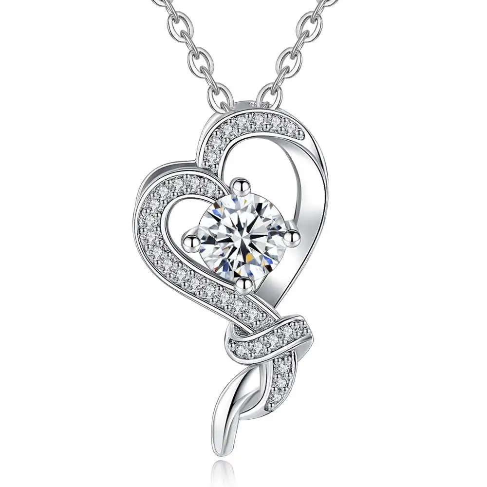 Trasparente Di Cristallo Del Cuore Della Collana di Zircon 925 Gioielli In Argento Sterling Collana di Alta Qualità