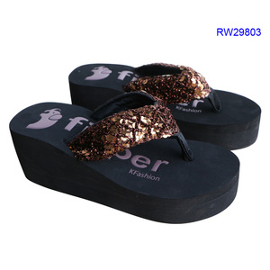 Tongs à semelle compensée haute pour femmes, à paillettes/paillettes, Logo personnalisé, été, 2018 - Product Image 1