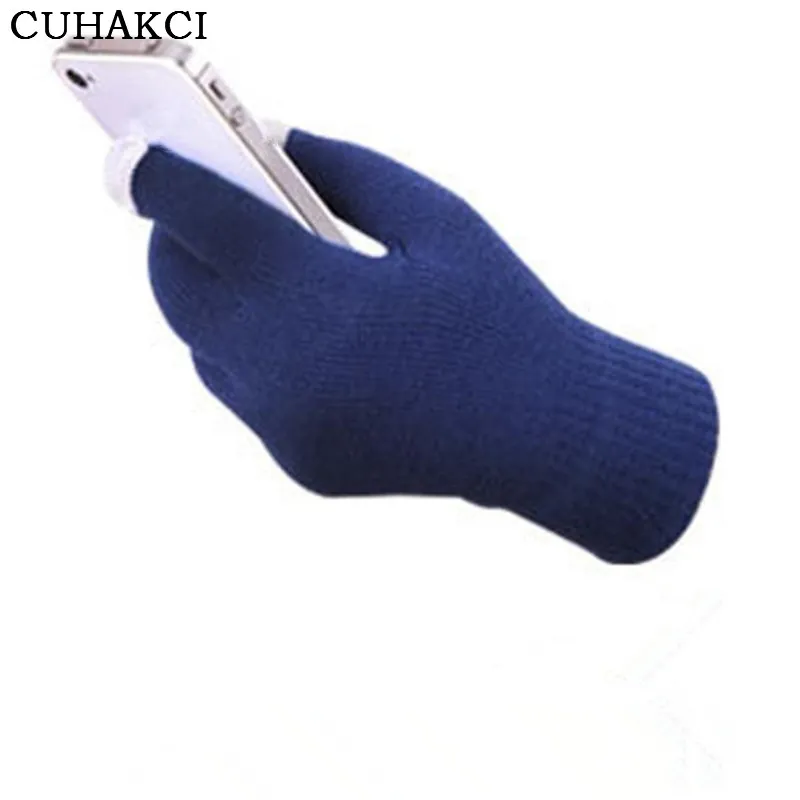 Pure Color Soft Winter Touched Screen Wool knitted Hands Gloves Warm Windproof Stretchy Warm Use Device Mittens