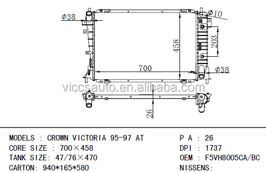 F5VH8005CA dpi 1737 OEM/BC สำหรับ Ford Crown Victoria 95-97 AT Auto รถยนต์อลูมิเนียมหม้อน้ำผู้ผลิตจีน viccsauto