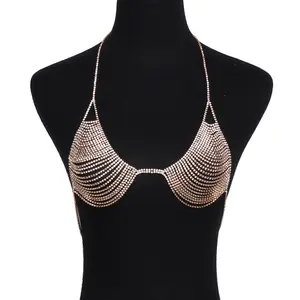 Fashion women sexy beach rhinestone bra straps chain body jewelry