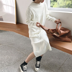 Pullover invernale a maniche lunghe a maniche lunghe con <span class=keywords><strong>spacco</strong></span> laterale al ginocchio abito da donna - Product Image 3