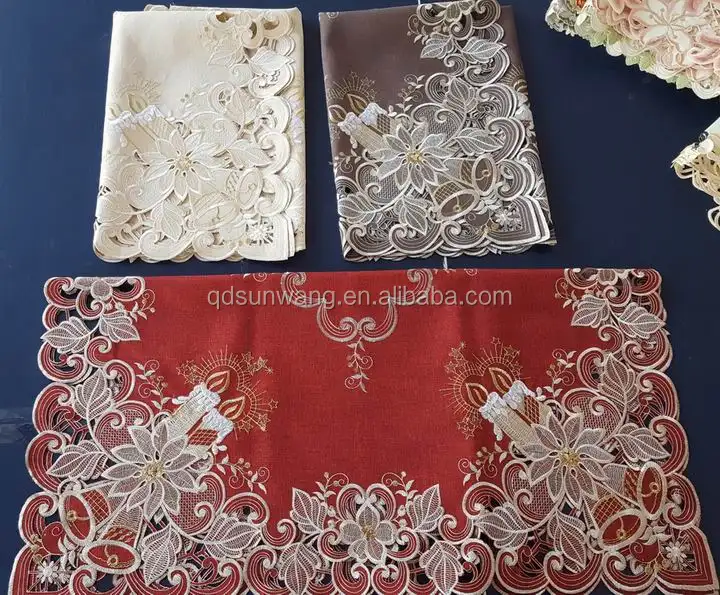 2017 christmas embroidered table cloth with hand cutwork