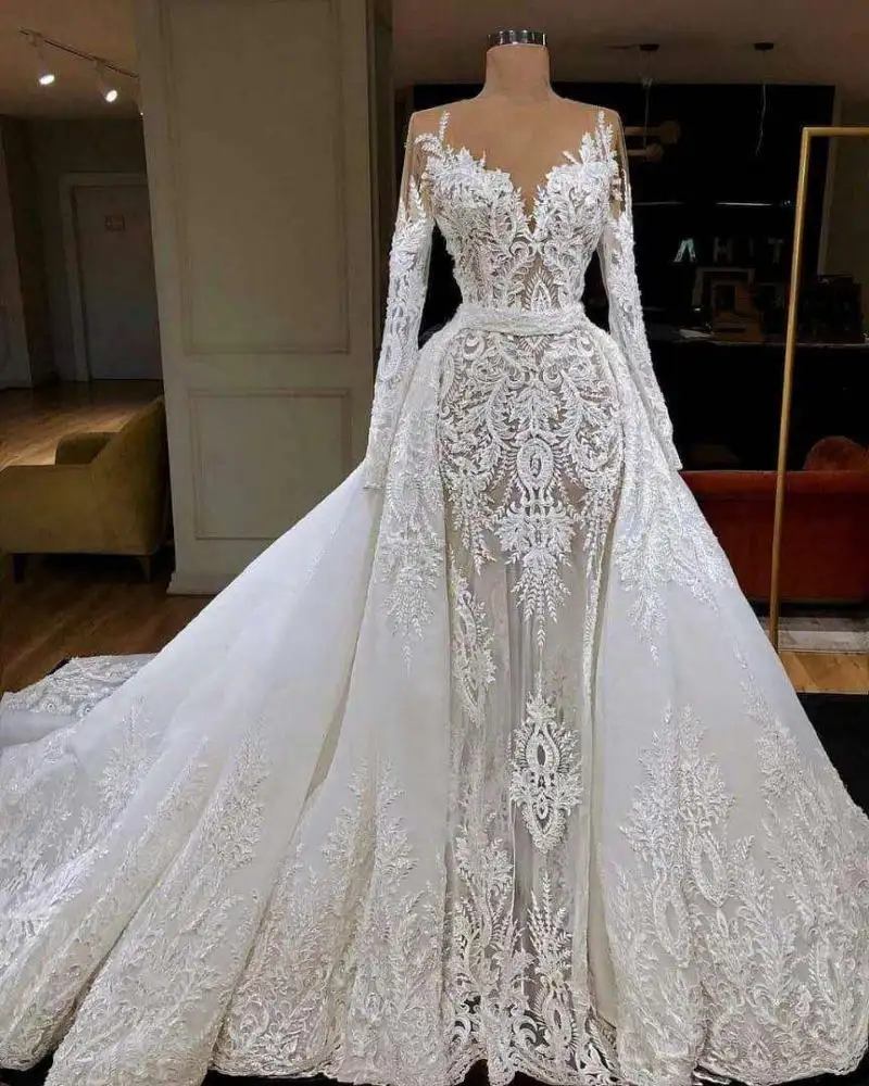 Eslieb Gaun Pengantin Lengan Panjang, Vestido De Noiva Gaun Pengantin Kesayangan Mode 2019