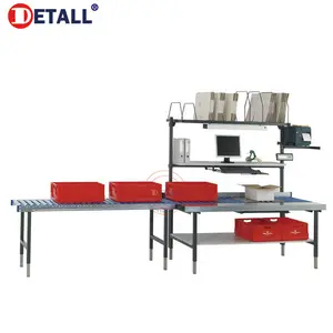 automatic warehouse carton packing belt/roller assembly line packaging workstation/table unit with bubble wrap cutter