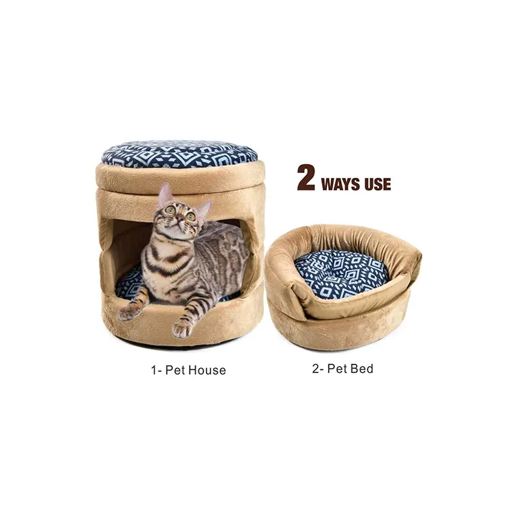 Pet star 2 yollu kullanım silindirik pet mağara evi, evcil hayvan malzemeleri kedi yatak