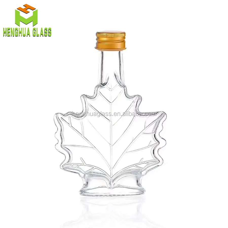 Xuzhou henghua glas flasche fabrik in lager 100 ml maple leaf form glas flasche für schnaps und kochen öl flaschen