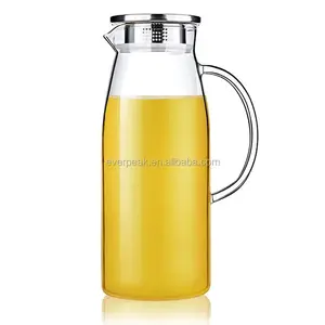 1800ML 유리 물병 60Oz 붕규산 유리 주전자 아이스 티 투수 물 주전자 스테인레스 스틸 뚜껑