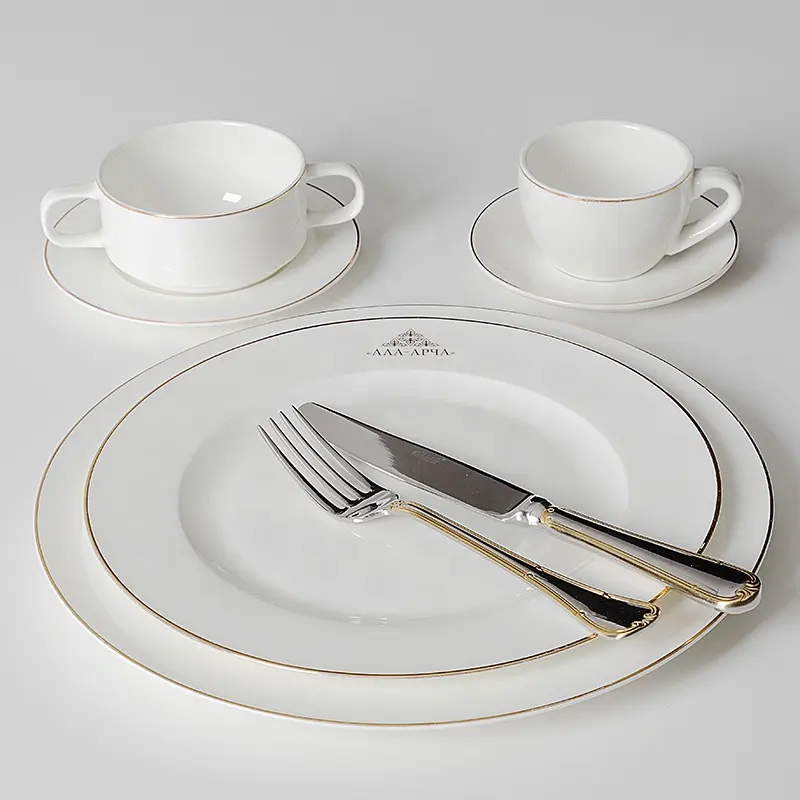 Hotel Gold Rim Geschirr Gold Luxus Bone China Geschirr, Teller Bone China, Fine Bone China Platte/