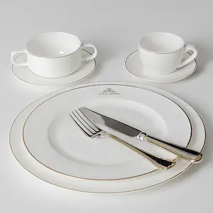 Hotel Gold Rim Dinnerware Gold Luxury Bone China Dinnerware, Dinner Plates Bone China, Fine Bone China Plate/