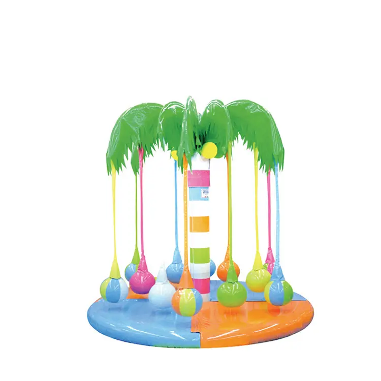 Mainan anak-anak plastik busa rangka Merry Go-Round PVC memutar lubang bola pohon kelapa permainan lembut dalam ruangan tempat bermain listrik