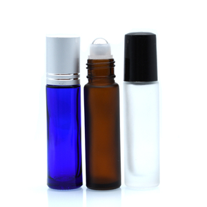 Bouteilles à bille givrées noires ambre <span class=keywords><strong>bleu</strong></span> clair 10ml bouteilles à rouleaux d'huile essentielle en verre dépoli avec couvercle noir à rouleau en métal - Product Image 3