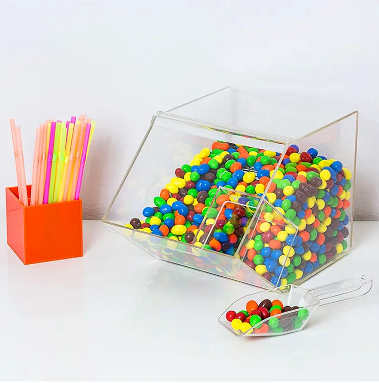 customize store and supermarket used dry food and candy acrylic material showcase display box with scoop