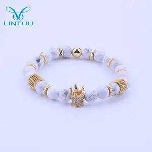 Unisex Chất Lượng Cao King Crown Trắng Howlite Đính Cườm Vòng Đeo Tay