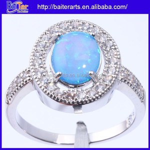 ! Personalizados 925 plata esterlina del ópalo azul <span class=keywords><strong>diamante</strong></span> juegos de anillos de boda calientes - Product Image 1
