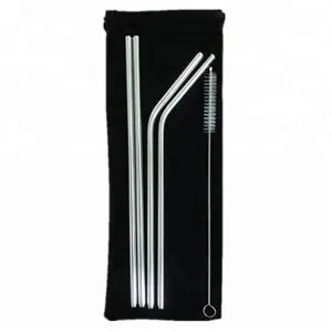 Custom Logo Made Stainless Steel Drinking Straws in Cloth Bag Package