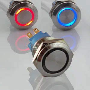 बंद पर 22mm निविड़ अंधकार डबल एलईडी दोहरी रंग latching पुश बटन 12 v 24 v 220 v लाल नीले प्रबुद्ध धातु स्टेनलेस स्टील स्विच