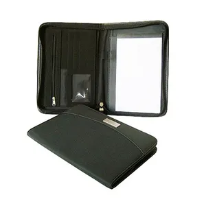 PVC Faux Leather Zipper Notepad Portfolio With Calculator