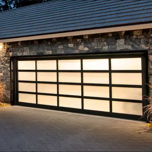 Custom Goedkope Nieuwe Ontwerp Bullet Proof Porte Coulissante Automatische 8X7 Clear Glas Fielding Staal Sectionele Horizontale Garagedeur