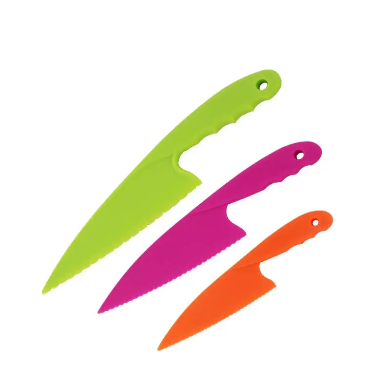 3 Pieces Plastic Kitchen Knife Set Children's Safe Cooking Chef Nylon Knives For Kid Fruit Cake Salad Lettuce Knife