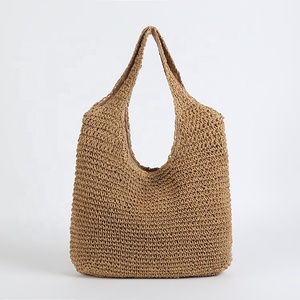 Mayorista Verano Mujer Dama Simple <span class=keywords><strong>Mano</strong></span> Crochet Papel Paja Playa Bolso Bordado Cremallera Cierre Portátil Color Sólido - Product Image 3