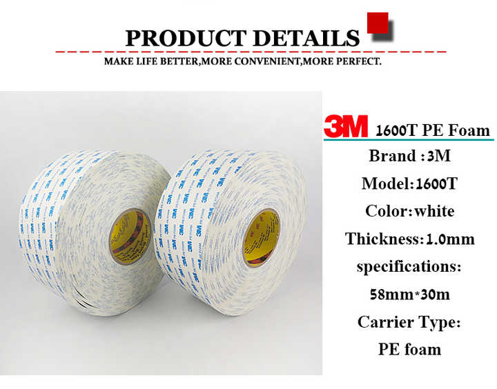 3M PE-Schaum band mit hoher Dichte 3M 1600T 1600TG Weißes oder graues doppelseitiges Klebeband