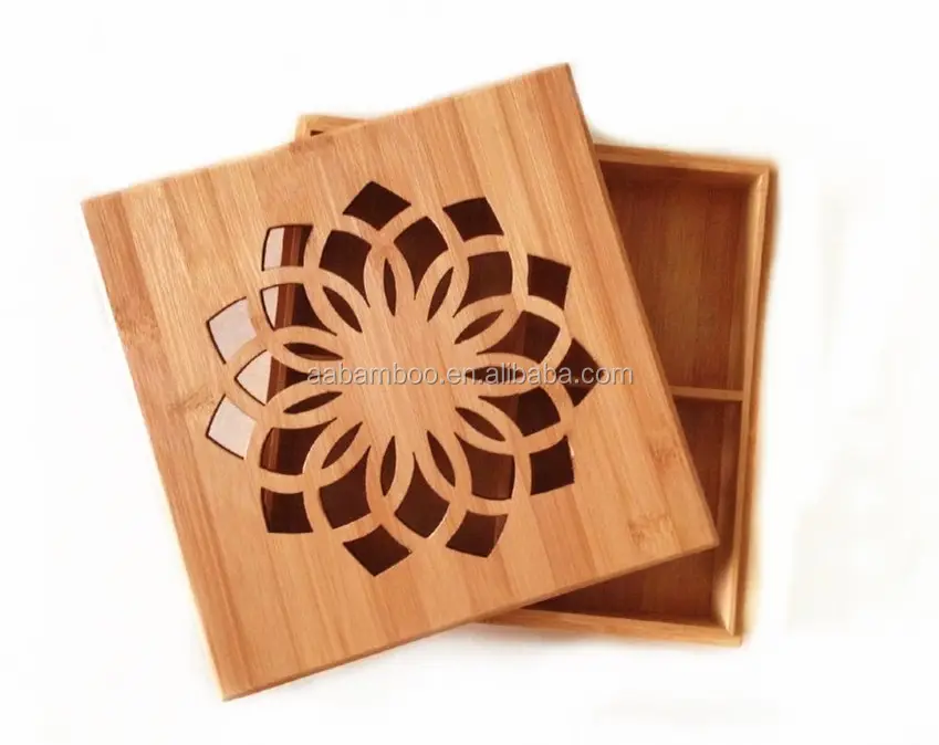 Geschenk box aus Bambus holz und Holz verpackungs box mit geschnitztem Holzkisten deckel