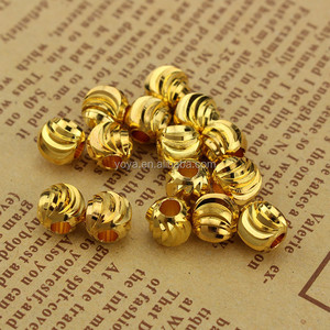 JS1157 Cuentas Redondas de Calabaza Corrugada en Oro y Plata de 14K, Abalorios Espaciadores de Metal Tallados con Corte de Luna para Joyería - Product Image 2