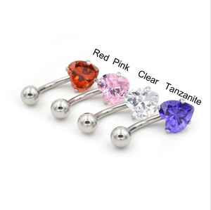 High Quality <strong>Stainless</strong> <strong>Steel</strong> Single Heart CZ Navel Button Bar <strong>Jewellery</strong> - Product Image 3