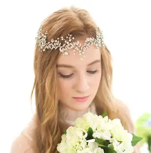 Or à la main En Métal Argenté Fleur Cristal Perle Bandeaux Pour Les Femmes De Mariée Accessoires De Cheveux De Mariage