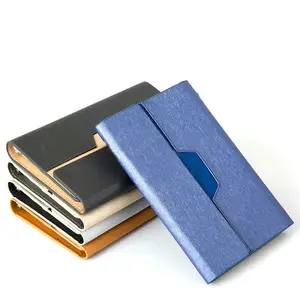 Tri folding leather notebook hidden magnetic closure three fold notebook