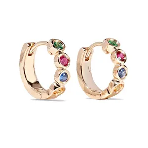 Gemnel 925 silver gold plated bezel set rainbow hinged huggie gemstone hoop huggie earrings