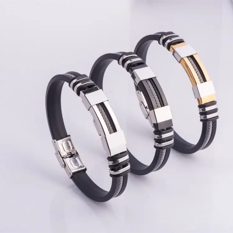 Fashion silicone bracelet stainless steel for wholesale NS80749