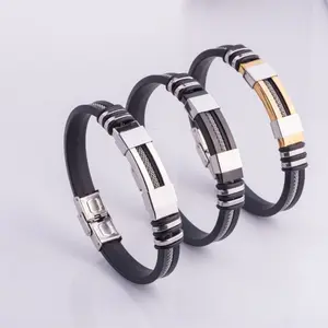 Fashion silicone bracelet stainless steel for wholesale NS80749