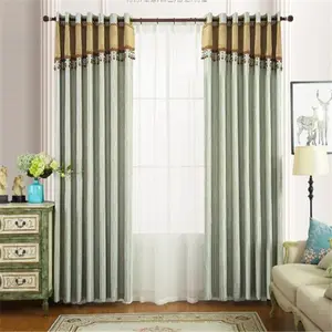 Wholesale Double layer grommet window curtains two shade color fabric joint together with bead decoration for Living Room black