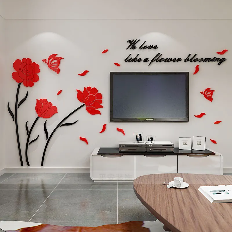 Fiore 3D adesivi murali in acrilico acrilico camera da letto adesivi floreali decorazione della parete